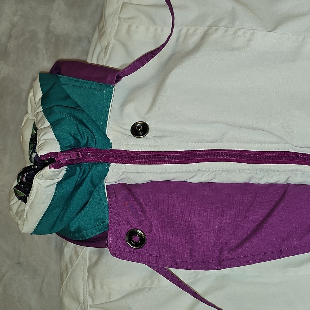 Vintage Izzi Ski Puffer Jacket Coat Womens M White Purple Teal 80s 90s Rare - Picture 3 of 13